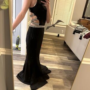 Jasz Couture Black Rhinestone Cutout Mermaid Gown